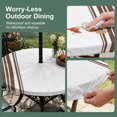 thumbnail image 3 of Round Outdoor Tablecloth with Umbrella Hole and Zipper, Brown Striped Fitted Table Cover with Elastic Edge for 31-35 Inch, Farmhouse Simple Line Vertical Stripes Waterproof Patio Tablecoths, 3 of 9