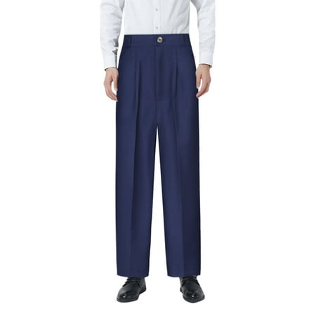 

Kwasome Boys Pants Flat Front Dress Pants Adjustable Waist Front Pockets Straight Leg Fit Pants Handsome Daily Wear 3-4 Yearsnavy