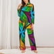 thumbnail image 2 of Balery Multicolored Beautiful Flower Conjunto de Pijama con Estampado para Mujer, Conjunto de Dos Piezas con Manga Larga, Ropa de Dormir Suave con Bolsillos, Pijamas Cómodos-Medium, 2 of 7