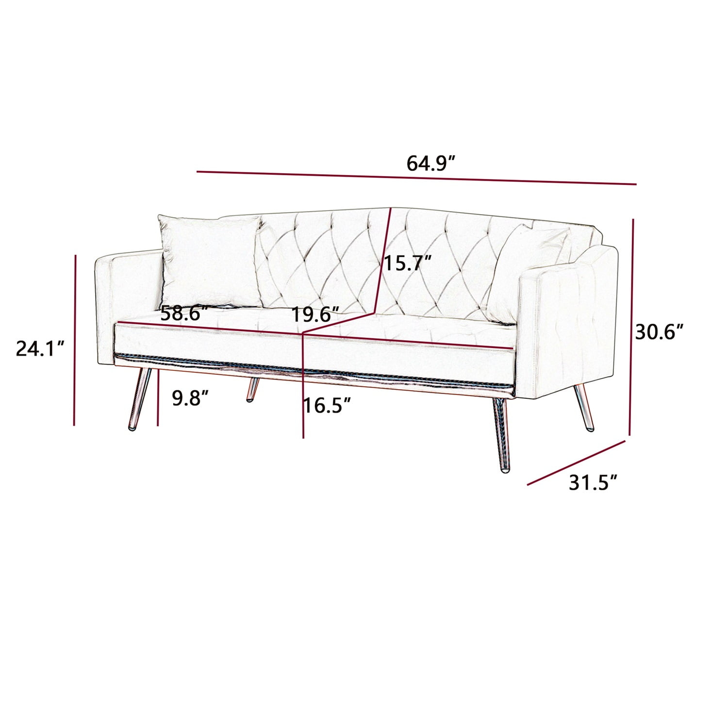 Resenkos Sofa Bed Convertible Sofa Sleeper 61.5" Sofa for Bedroom Fabric Compact Living Space Couch for Apartment and Room, Pink