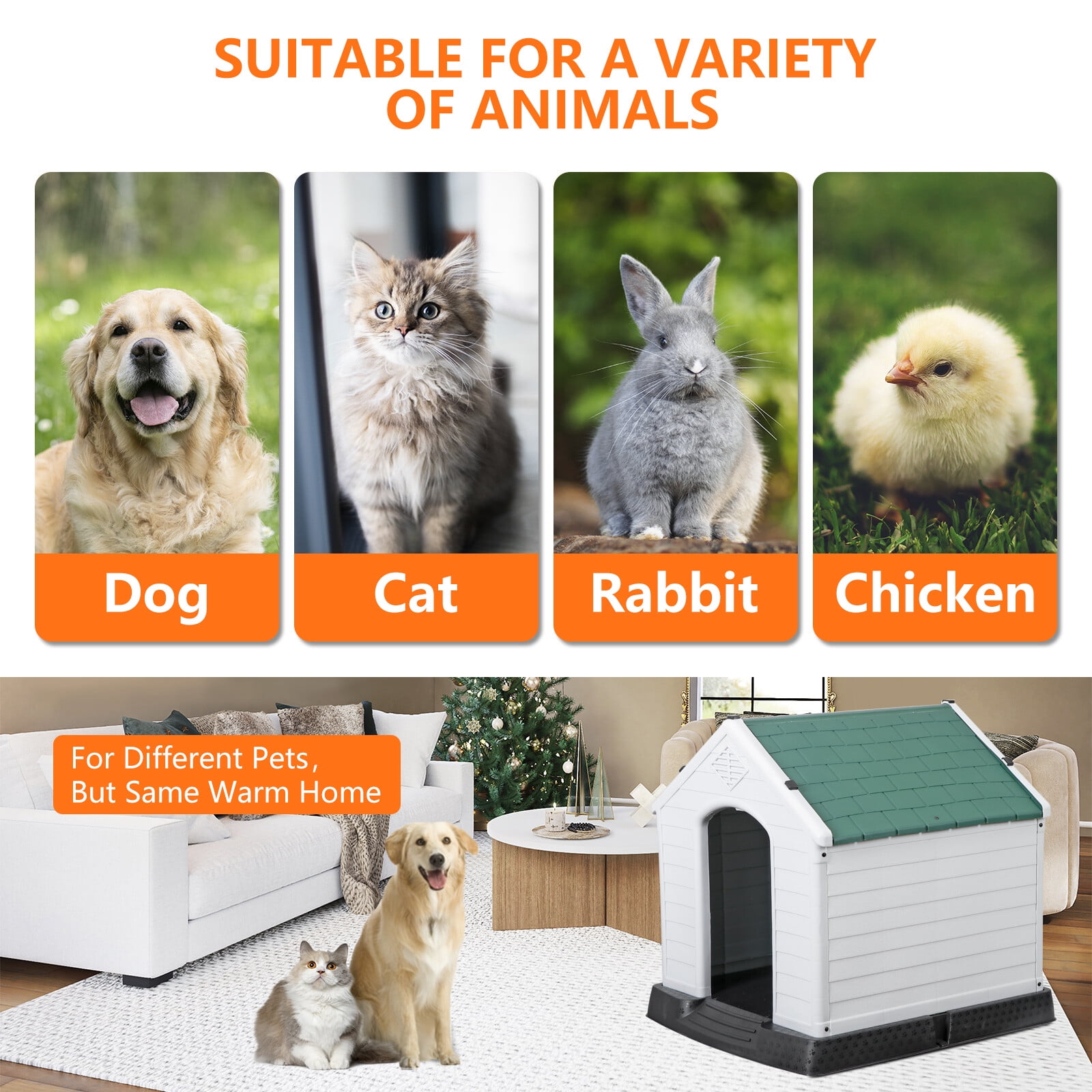 HomGarden 28-inch Plastic Dog House Medium Pet Puppy Shelter Kennel Waterproof  W/Air Vents, Green
