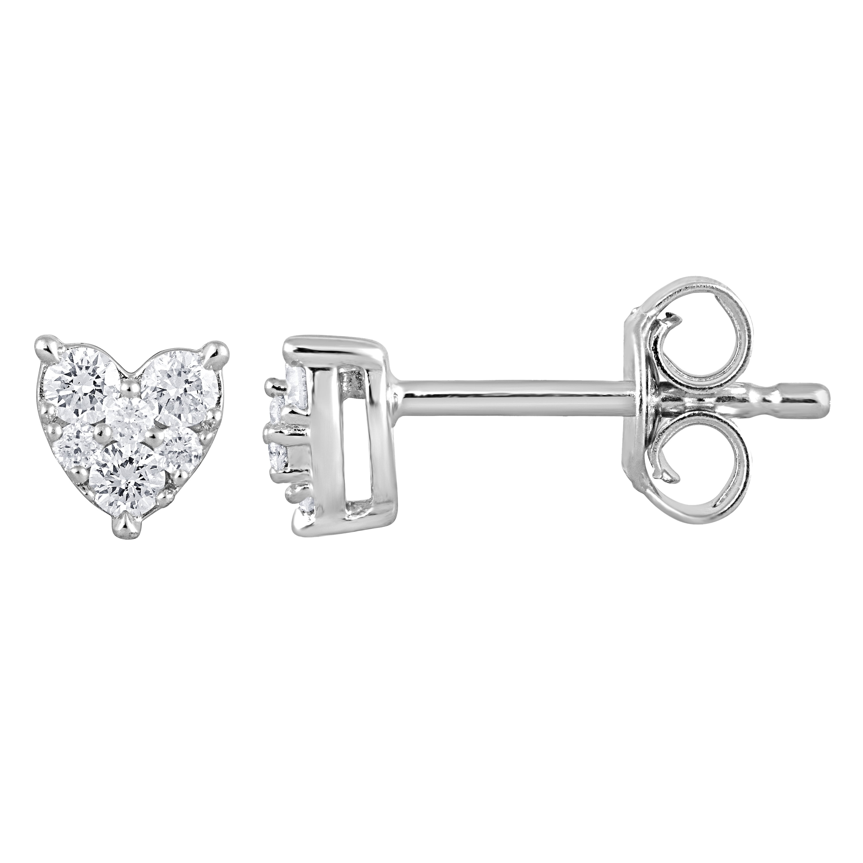 Unique Moments 1/5 Ct Round Lab Grown Diamond Heart Stud Earring in Silver for Women (H-I, SI-I1)