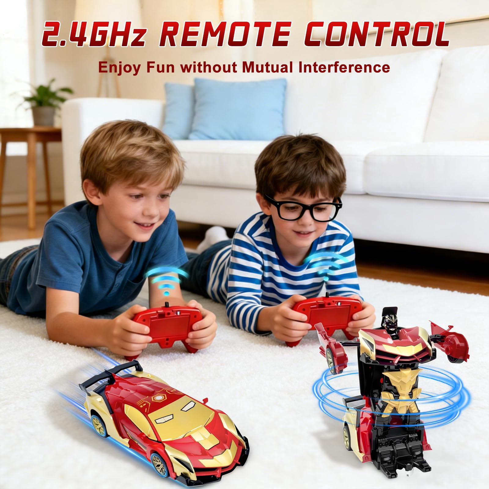 Remote Control Car, 1:18 Scale Transforming Robot Toy with One-Button Deformation, 2.4GHz RC Vehicle with LED Lights, Gift for Boys Ages 4-12