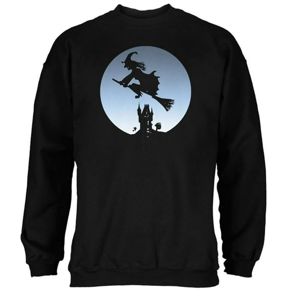 Halloween Witch Riding Broomstick Full Moon Mens Sweatshirt Black 2XL