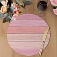 thumbnail image 3 of Pink Wooden Grain Round 15 Inch Placemats Set of 4, Vintage Chic Geometric Textured HeatResistant Non Slip Place Mats for Dining Table, Wipeable Braided Kitchen Table Mats for Housewarming, 3 of 8
