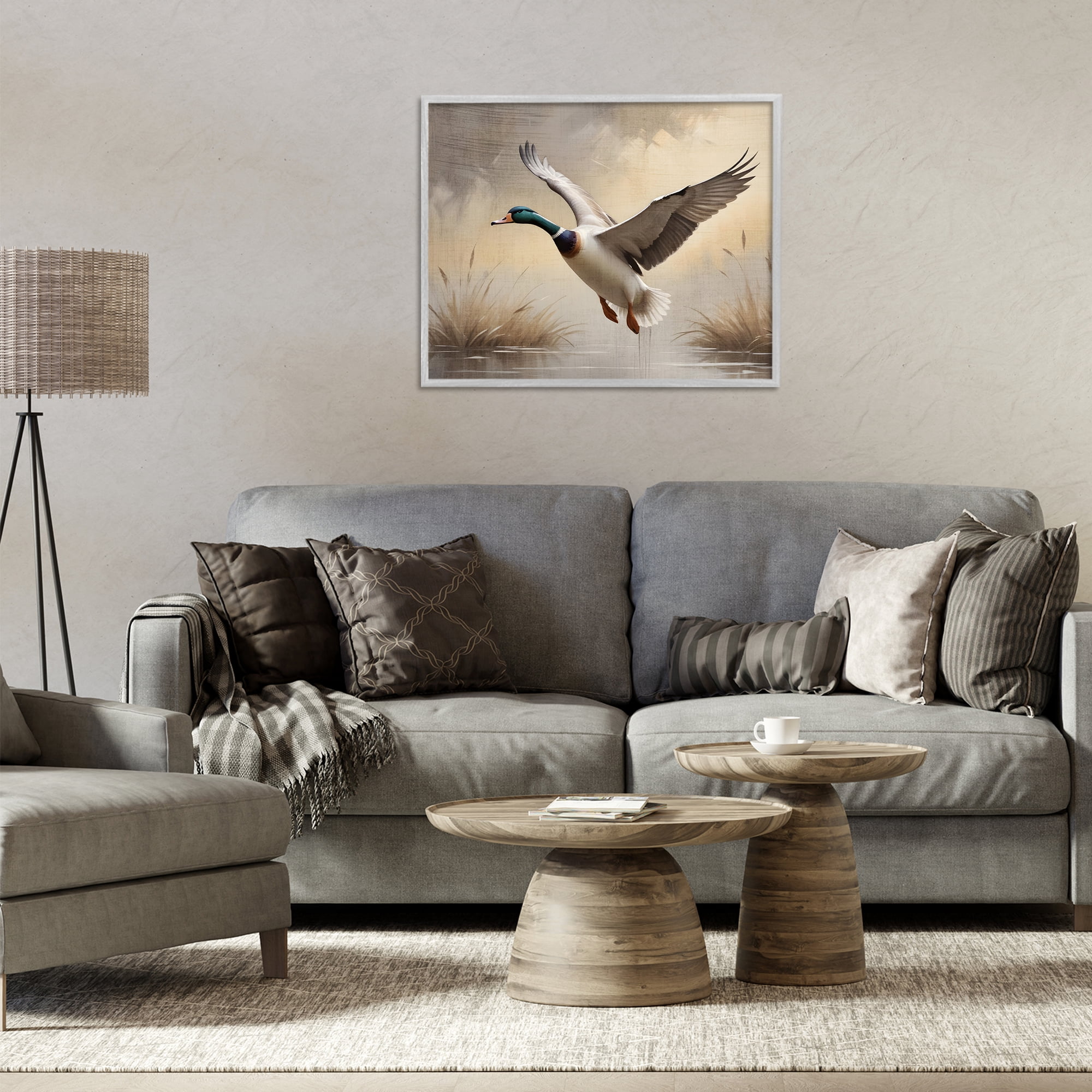 Stupell Industries Gliding Mallard over Wetlands Gray Framed Giclee Art, design by Susan Arnot