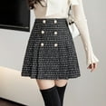 thumbnail image 2 of Youmylove Plaid Skirt For Women Pleated 2023 Fall Winter High Waist A-Line Wool Mini Skirt Versatile Comfy Trendy Leisure, 2 of 5