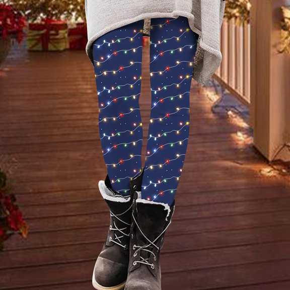 Rhuody Women'S Christmas Pants Staight Leg Graphic Prints Elastic Waist Leggings Elegant Wear 2Xl Blue