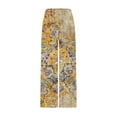 thumbnail image 5 of Bzhegqhd Women's Retro Print Cotton and Linen Elastic Waist Bohemian Leaf Casual Trouser Pants with Pocket, 5 of 5