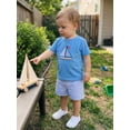 thumbnail image 4 of BemeyourBBs Toddler Baby Boys Summer Outfits Infant Baby Boy Beach Holiday Clothes 2T 3T 4T Sailboat Embroidery Short Sleeves T-Shirt and Pockets Striped Shorts Set, 4 of 9
