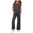 thumbnail image 4 of Girls’ Clothing Sets Sleeveless Bow Crop Top Wide Leg Pants Summer Outfits Cute Kids Clothes Gray 3-4 Years, 4 of 6