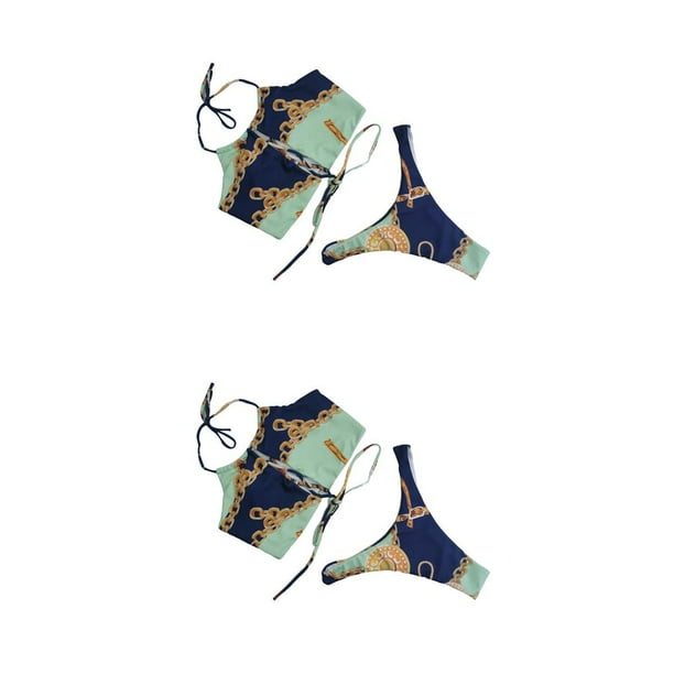 Jumpingount Tankini estampado bohemio cintura alta Split traje de baño Push-up Bra Panty Pool Party traje de baño señora adultos Braguita Sujetador Verde XL 2piezas