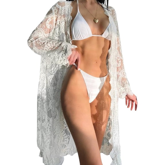 Jesscasday Womens Swimsuit Kimono Cardigan Open Front Beach-Cover Up Loose Lace Bikinis Cover Up Bathing Suit Cover Up for Vacation