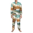 thumbnail image 3 of Xecao Coastal Palm Beach Print Pajamas Set Mens Pajamas Long Sleeve Loungewear Two-Piece Sleepwear Button-Down Pjs Set,2PJS-X-Large, 3 of 7