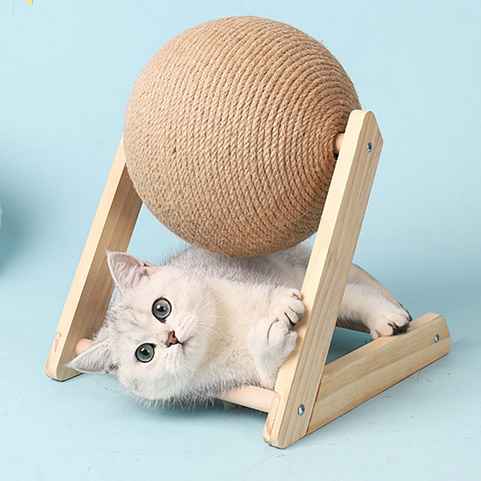 XEOVHV Cat Toys Sisal Scratcher Ball, Natural Sisal Cat Scratching Ball, Cat Scratcher Toy with Ball, Interactive Solid Wood Scratcher Pet Toy, Diameter 6.3 Inch