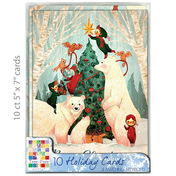 Tree-Free Greetings Christmas Cards and Envelopes, Set of 10, 5 x 7", Christmas Laughter Holiday Box Set