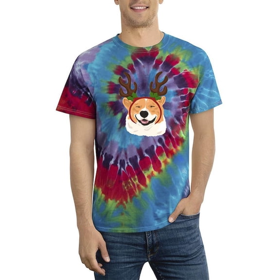 Happy Corgi Reindeer Antlers Tie Dye Spiral Men -Image by Shutterstock, Male XX-Large