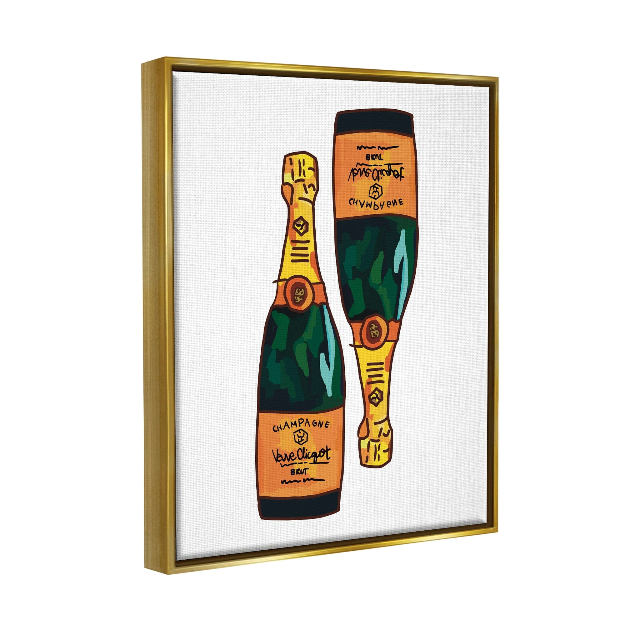 Stupell Industries Fancy Champagne Bottles Pair Kitchen Bar Design Graphic Art Metallic Gold Floating Framed Canvas Print Wall Art, Design by Amelia Noyes