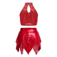 thumbnail image 3 of iiniim Girls 2 Piece Jazz Latin Dance Outfit Sequin Sleeveless Crop Top with High Low Mini Skirt for Disco Hip Hop Dancewear Red 10, 3 of 7