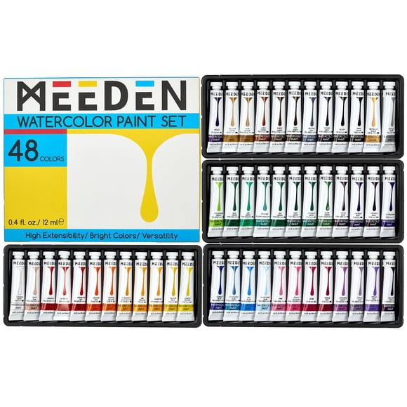 MEEDEN Ensemble de Tubes de Peinture Aquarelle - 48 x 12ml (0.4 oz) Couleurs Ensemble de Peinture Fournitures d'Art - Peinture Aquarelle Non Toxique pour Adultes Débutants Étudiants