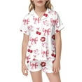 thumbnail image 2 of RTKFRFLM Pajamas For Girls Collared Short Sleeved Fruit Colored Lipstick Printed Shirt With Loose Waist Pants Short Shorts Pajama Set Sleeping Pjs Sleepwear Loungewear,Size 6 Years-7 Years, 2 of 3