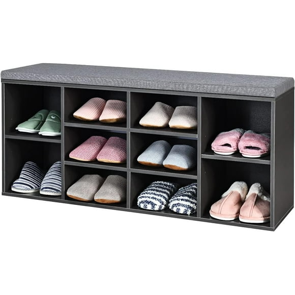 Wooden Shoe Bench with Removable Seat Cushion, 41" x 12" x 19"