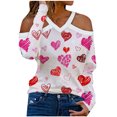 thumbnail image 1 of Blusa de moda para mujer, camisetas de cobertura con cuello en V de manga larga, camisetas sueltas informales con estampado de corazones Pompotops FGAJ13225, 1 of 5