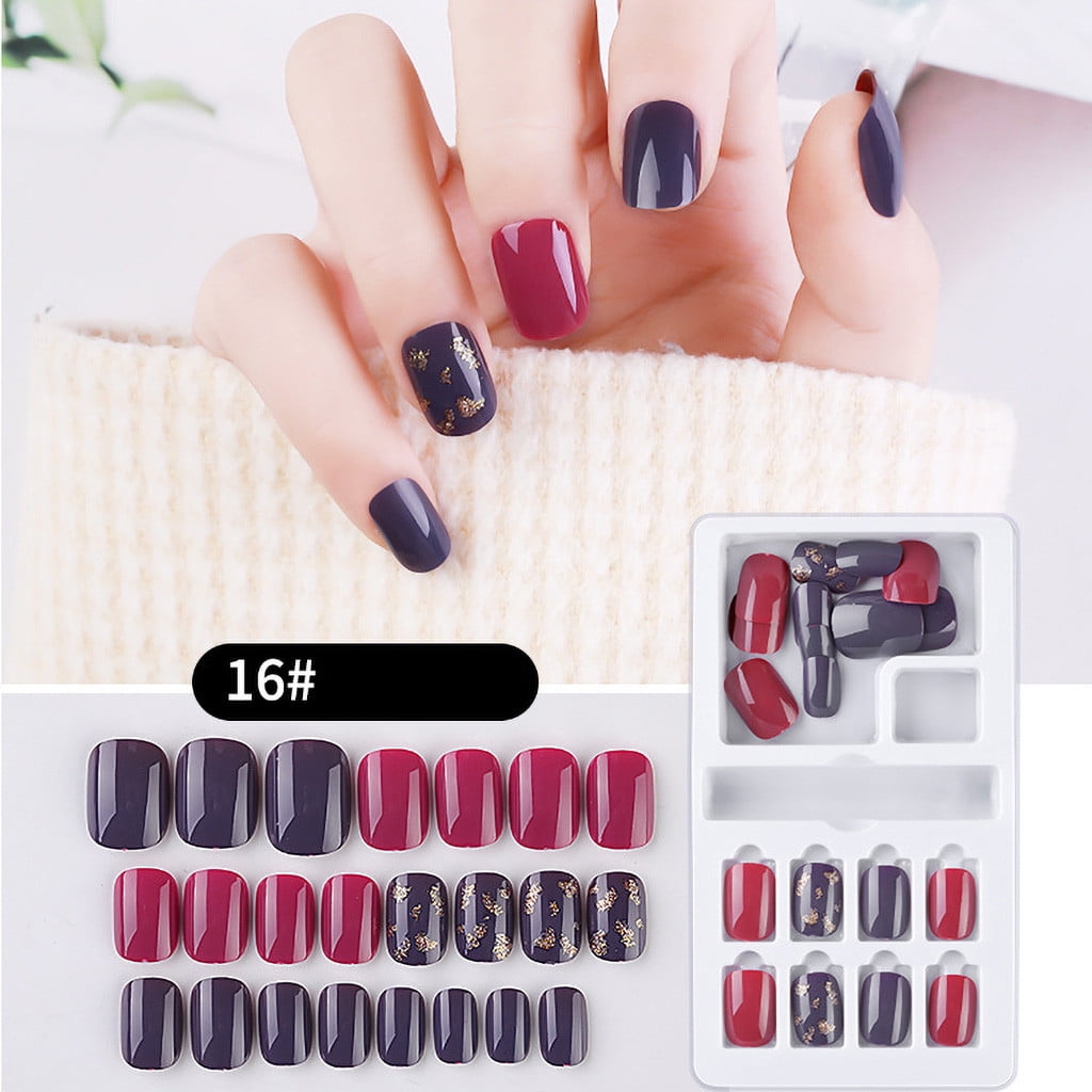 Mnycxen 24Pcs Fake Nails Reusable Stick On Nails Press On Full Cover