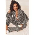 thumbnail image 5 of Ekouaer Womens Silk Satin Pajama Sets 2 Piece Sleepwear Pjs Set Long Sleeve Button Down Top and Pants Stripe Loungewear Black Champagne Stripe M, 5 of 6