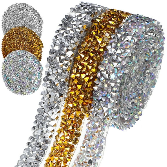 6 Rolls Self-adhesive Resin Ribbons Roll Wrap Shiny Rhinestone Ribbons Stickers  for DIY Art Crafts