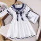 thumbnail image 2 of Vestido de verano de estilo pijo para niñas, nueva longitud de manga, Falda corta con cuello azul marino, ropa de verano para niños, 2 of 5