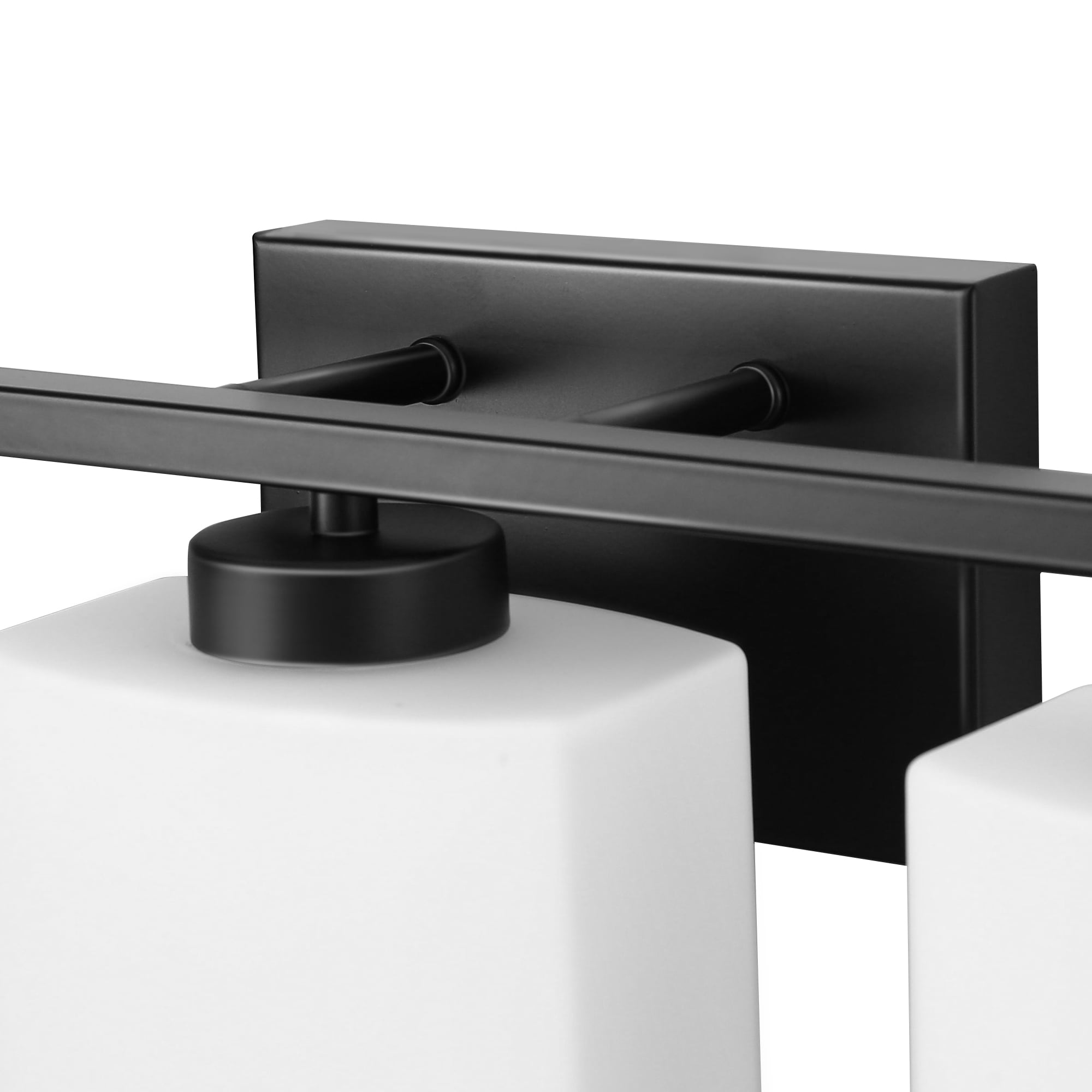 YANSUN 39.8 in 5-Light Matte Black Modern Square Vanity Light with Milk White Shades, KD Wall Lamp, Modern Vanity Light Fixture for Bathroom Mirror, Bedroom, Living Room, Hallway, Vanity Table