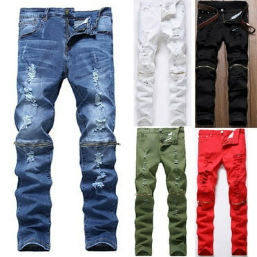 Fashion Mens Ripped Jeans Destroyed Slim Fit Straight Casual Washed ...