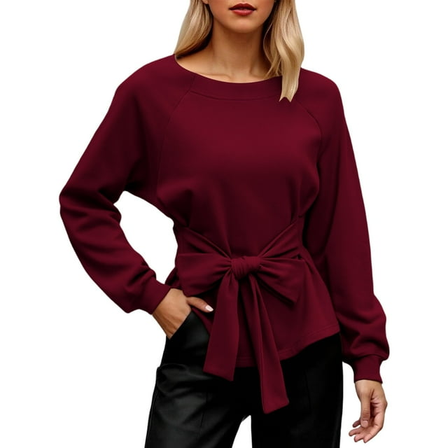 Daznico Tunique Élégante Grande Taille pour Femmes, Manches Longues, Haut Uni Confortable, Col Rond, Ajusté, Usage Quotidien Décontracté