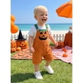 thumbnail image 4 of RUINIXCW Toddler Baby Boy Girl Halloween Overalls Outfit Summer Fall Clothes Corduroy Romper Bib Overalls with Pockets Devil Pumpkin Face Printed Sleeveless Adjustable Strap Jumpsuit Shorts, 4 of 9