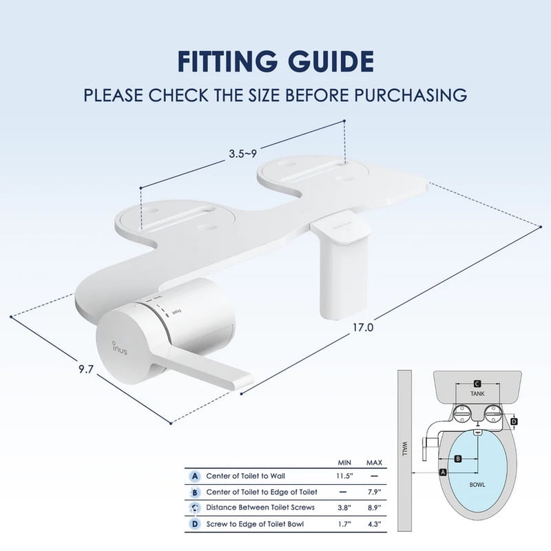 Inus M3c1-9xus Dual Nozzle Bidet Attachment for Existing Toilets Seat