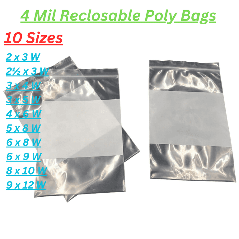 Reclosable Clear Zipper Poly Bag - 10 x 10 & (100 Bags) 4Mil Clear Plastic Zip  Bag Mini Baggies Jewelry, Bakery, Treats, Party Favors 