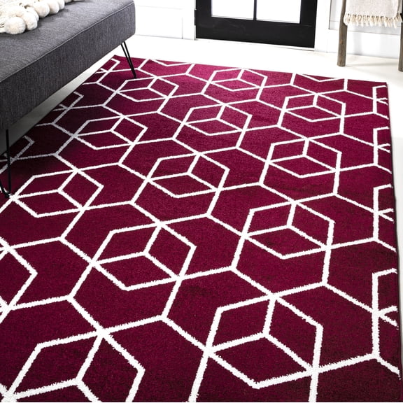 JONATHAN Y SUPERSOFT 4 x 6 Area Rug, Tumbling Blocks Modern Geometric - Red/White, SEU101I-4