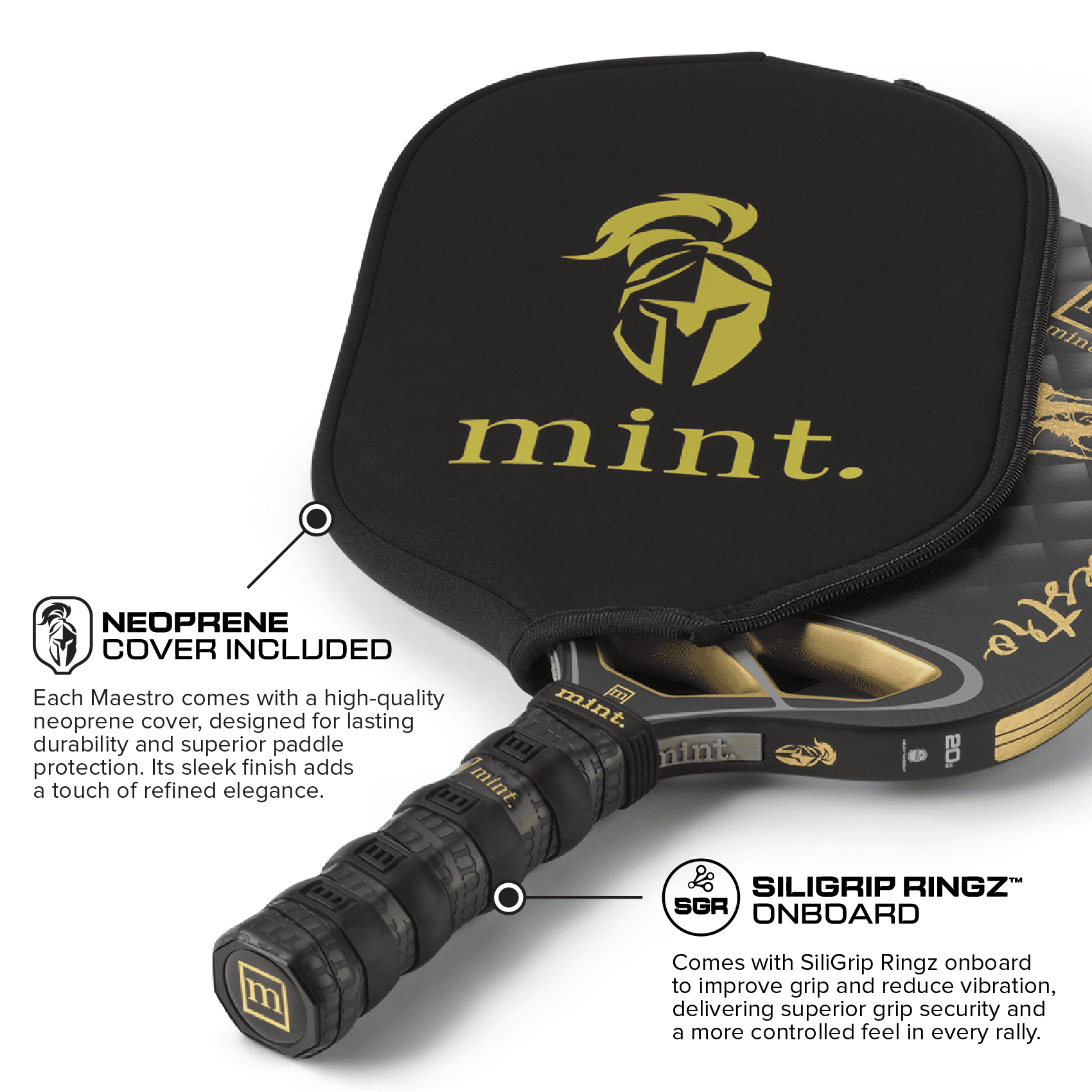 Mint Sport Maestro Pickleball Paddle, Titanium Carbon Fiber Hybrid Face, 20mm Polypropylene Core, Thermoformed Edgeless Design, USAPA Approved