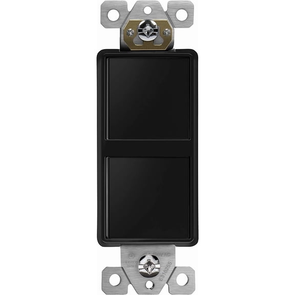 ENERLITES Double Paddle Rocker Decorator Switch, Gloss Finish, Ground terminal, Clamp-Type Wiring, Copper Wires Only, Single Pole, Residential/Commercial Grade, 15A 120-277VAC, 62834-BK, Black