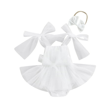 

Wallarenear Baby Girls Rompers Dress Solid Color Onesie Bodysuit Mesh Tulle Tutu Skirt Hem White 6-12 Months