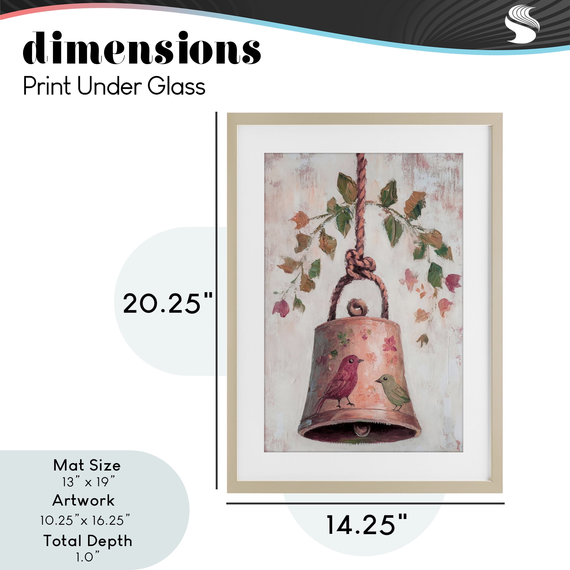 Vintage Christmas Bell Birch Framed Print Under Glass, design by Petal Prints Design