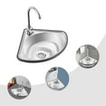 thumbnail image 6 of Single Triangle Wash Basin Corner Sink Small Bar Sink with Faucet Stainless Steel, 6 of 12