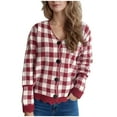 thumbnail image 2 of Aloohaidyvio Cardigan Sweaters for Women Lightweight Crew Neck Long Sleeve Outfits Fall Fashion Plaid Button Cardigan Red M, 2 of 6