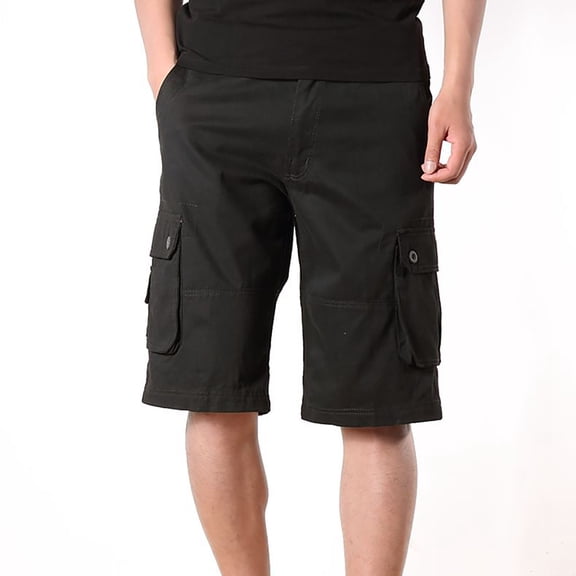 Kagetolytai Pants for Men Men's Casual Mid Waist Cropped Trousers Multi Pockets Outdoor Straight Leg Pants Shorts Pants Cargo Pants for Men Black One size