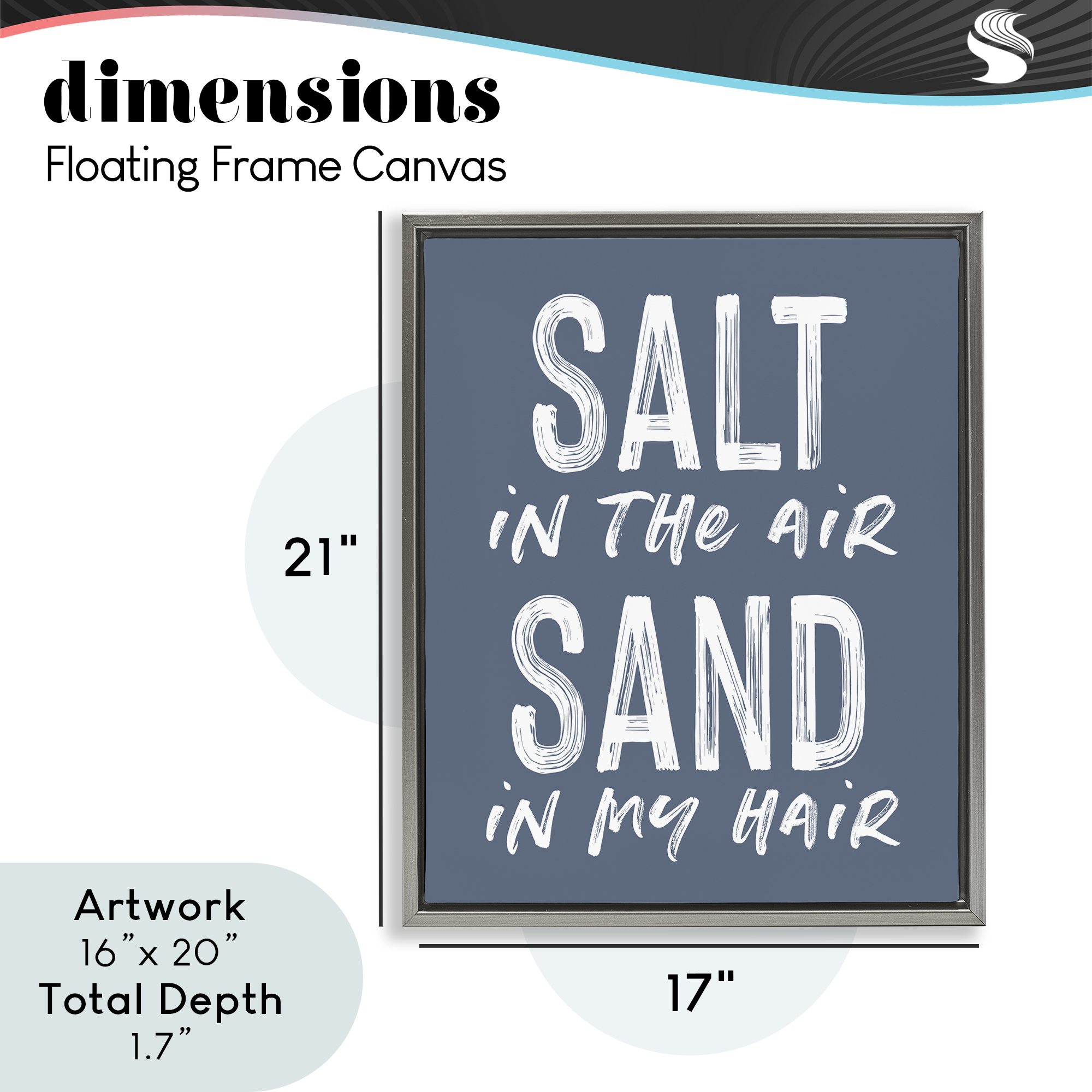 Summer Sentiment Salt Sand In Hair Gray Framed Floater Canvas Wall Art, design by Lettered and Lined