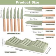 In-Drawer Kitchen Knife Set, 12 Pieces Knife Block Set with In-Drawer Knife Organizer, Sharp & Non-stick Stainless Steel Chef Knife Set, Kitchen Knives Set for Kitchen Home Apartment