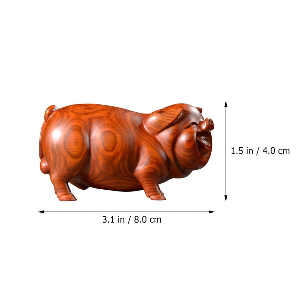 Auspicious Wood Carving Pig Statue Ornament Desktop Wooden Pig Craft ...