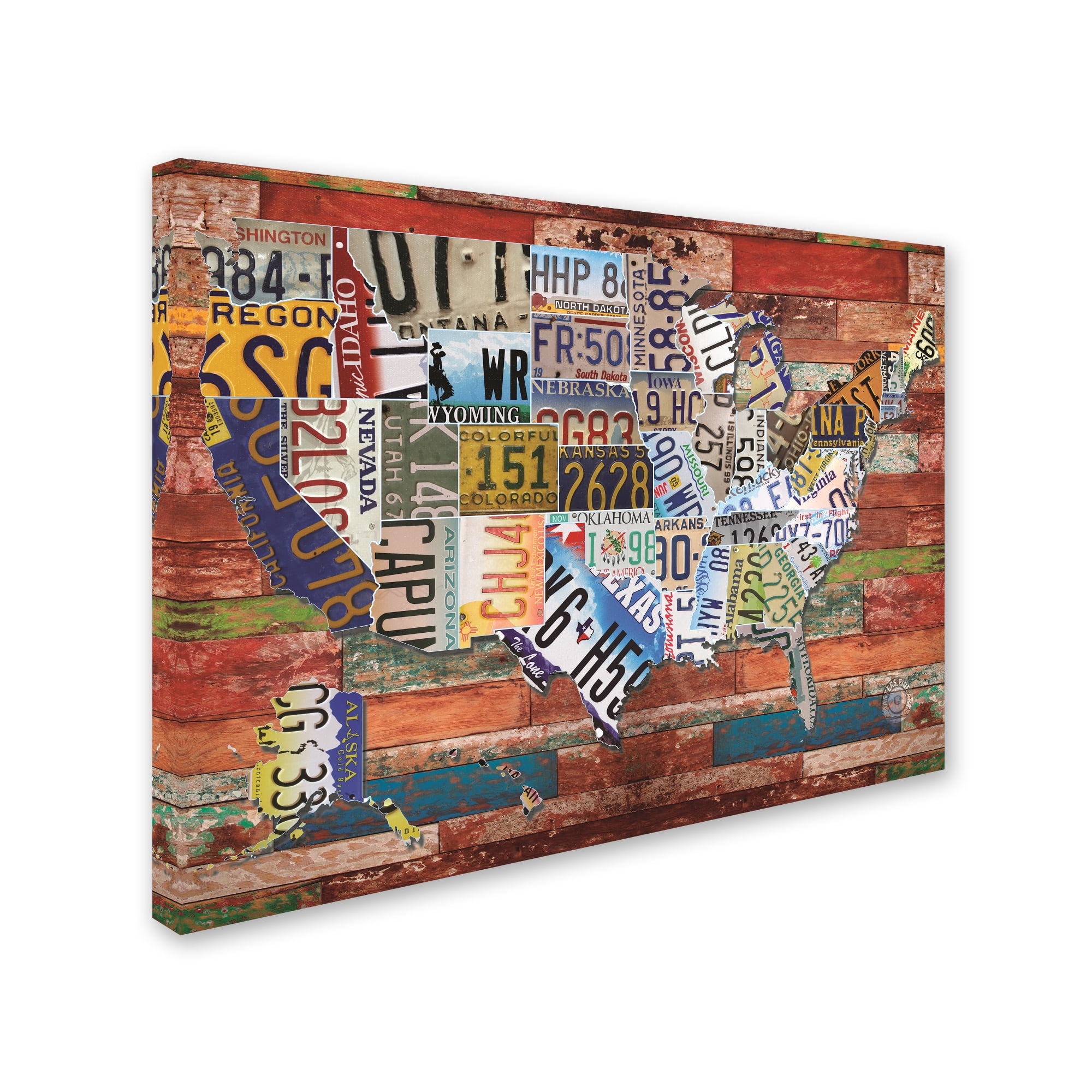 Trademark Fine Art 'USA License Plate on Colorful Wood' Canvas Art by Masters Fine Art