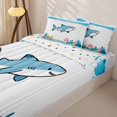 thumbnail image 3 of jejeloiu Cute Cartoon Shark Print Zipper Twin Comforter Sets with Fitted Sheet and 2 Pillowcases,Ocean Coral Pattern Zipper Bedding Set For Boys,White Blue,Polkadot Reversible,4 Pieces, 3 of 7